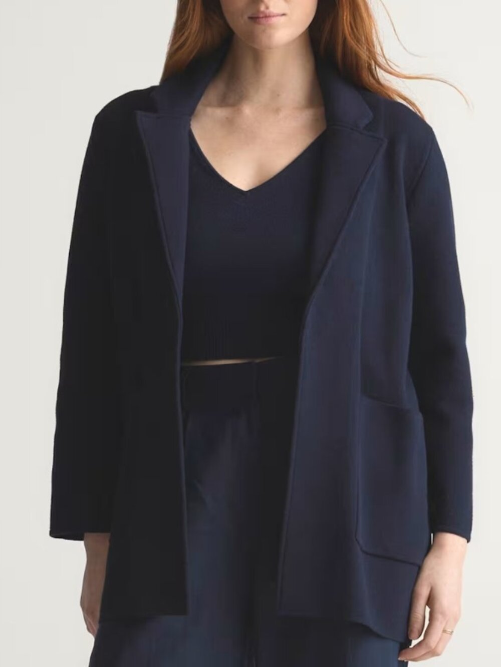 Quince Black Open Front Coatigan with Patch Pockets
